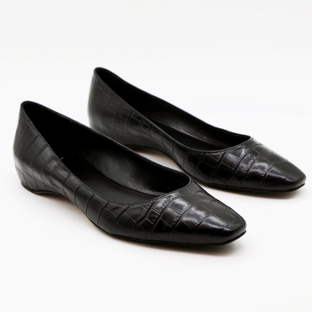 $425 NEW AQUATALIA Marcella Black leather croc ballet flats women size 6.5 12